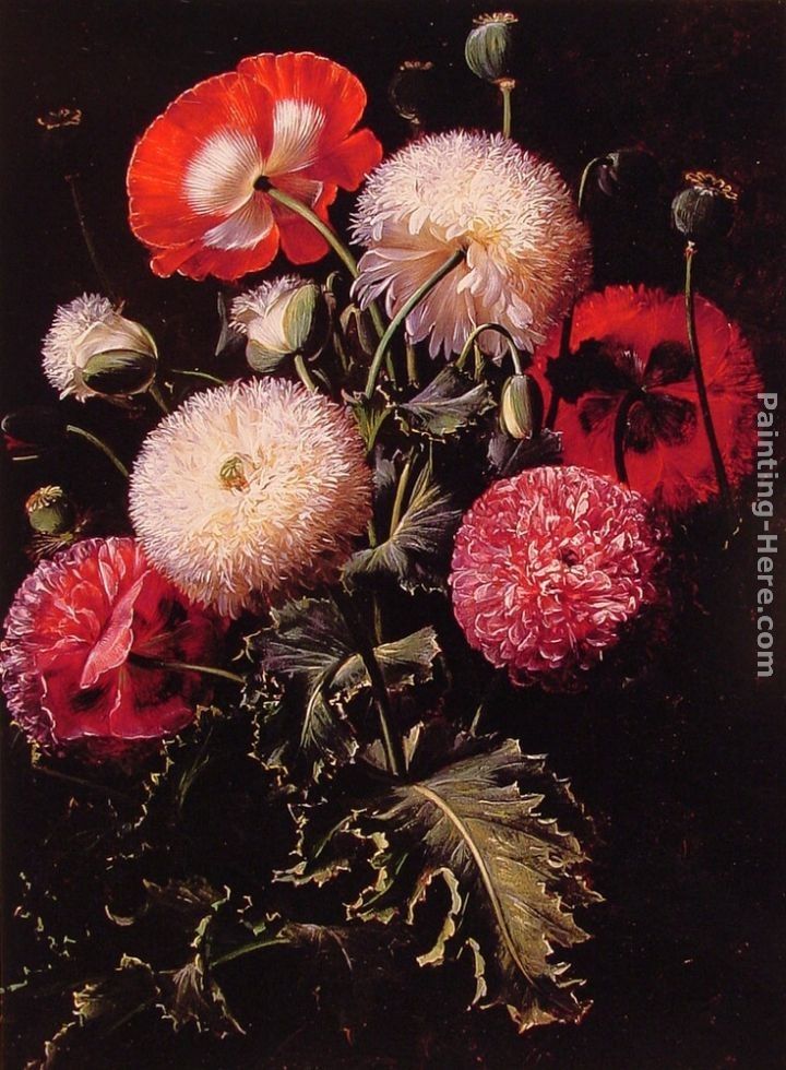 Johan Laurentz Jensen Still Life with Pink, Red and White Poppies
